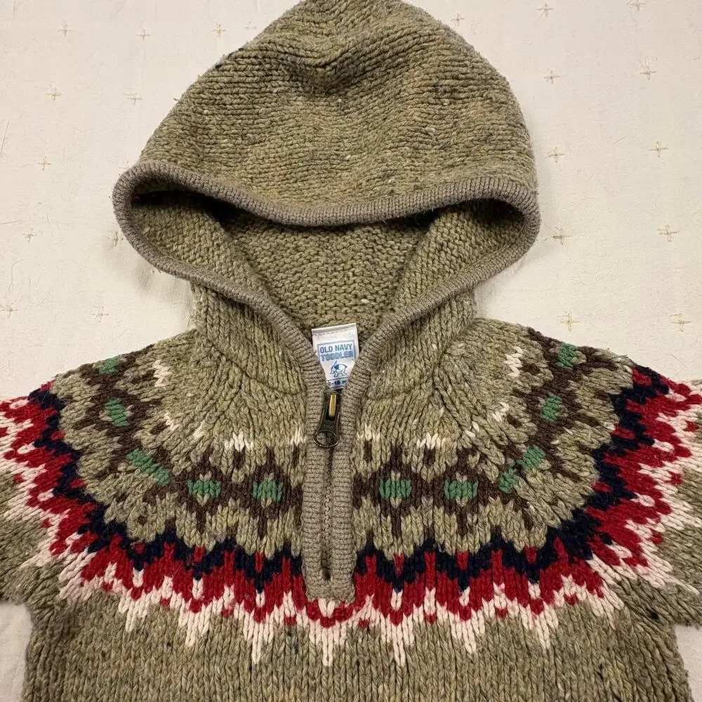 Old Navy Vintage Y2K Fair Isle Hooded Quarter Zip Sweater 12-18M Multicolor